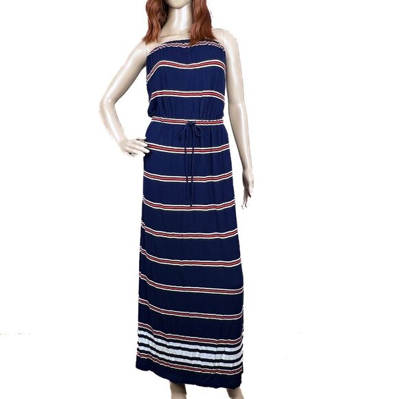 J. Crew Amie Navy Orange White Stripes Classic Summer Maxi Dress Size XXS - Picture 1 of 6
